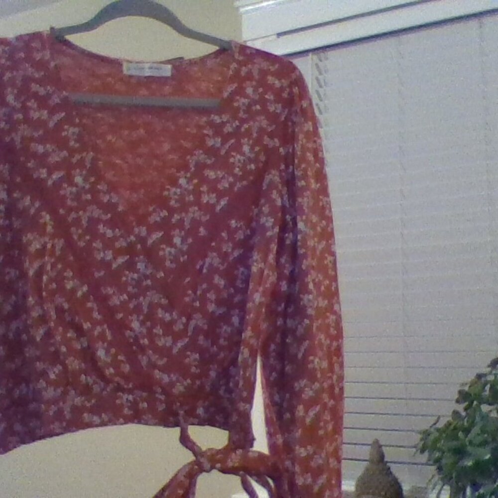 Harvest Orange Faux Wrap Blouse Lucky Brand Size Small - Picture 4 of 5
